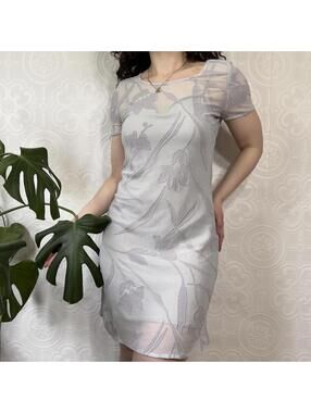 Vintage Mariella Rosati Gray Sheer Floral Mini Dress Womens Small Euro Italy